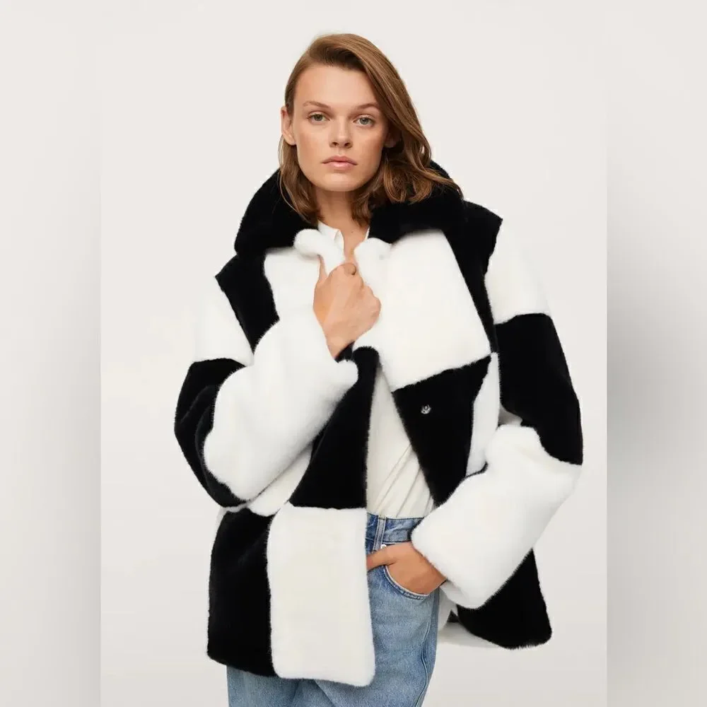 Mango Iconic Checked Fur Coat New - Picture 7 of 7